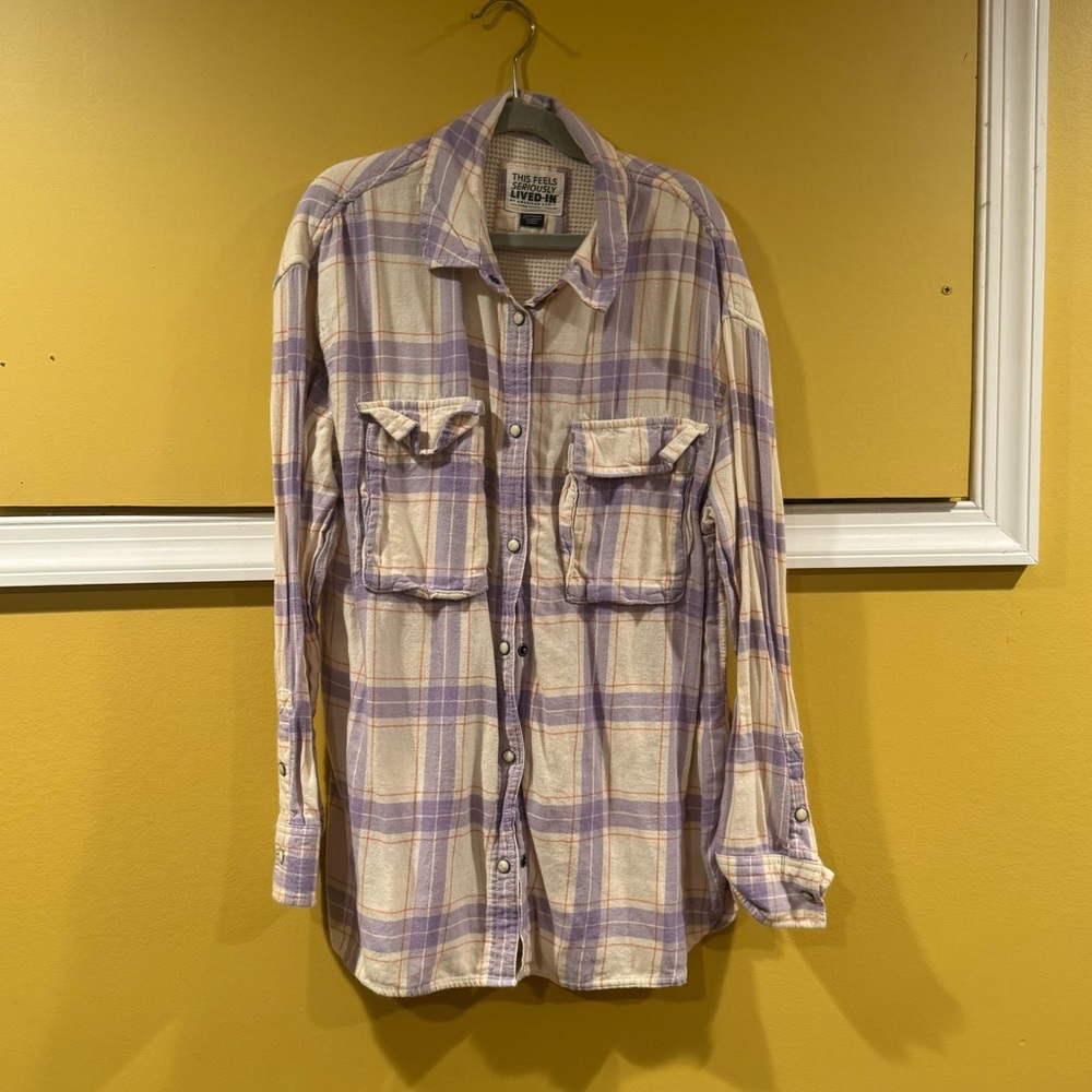 American Eagle Seriously Lived-In snap button down plaid flannel shirt XS
